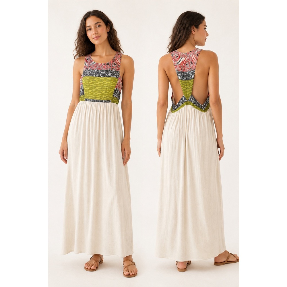 Made for Impulse Womens Maxi Dress Large Cream Mixed Print Boho Resort Festival